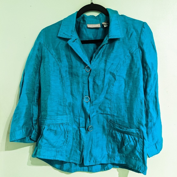 Chicos Aquamarine Linen Jacket Size 1 (Women's 8-10) - Picture 3 of 10